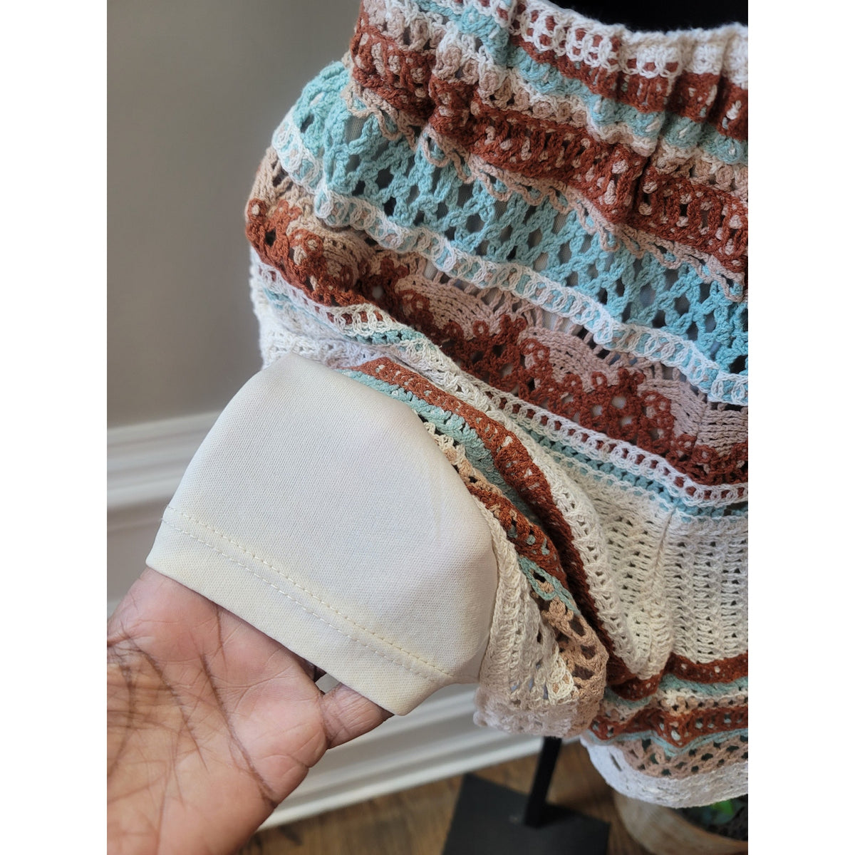 Rebellion 2 Piece Women's Multicolor Medium Open-Stitch Crochet High Waist Short