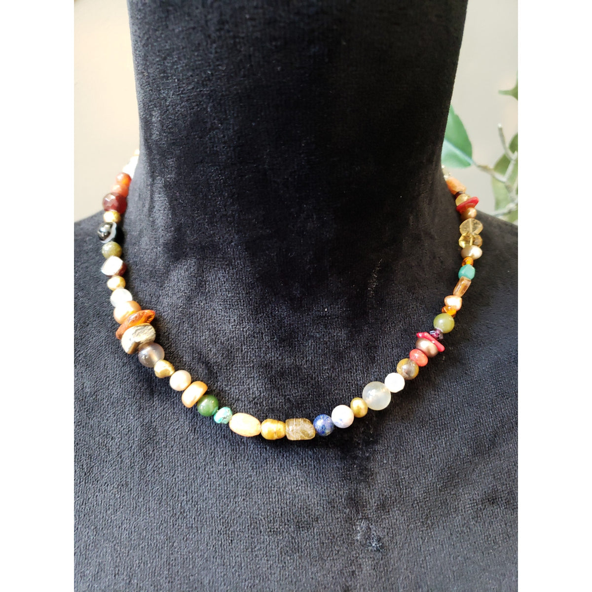 Women's Multicolor Gemstone Bead Necklace Semi Precious Stones Boho Style