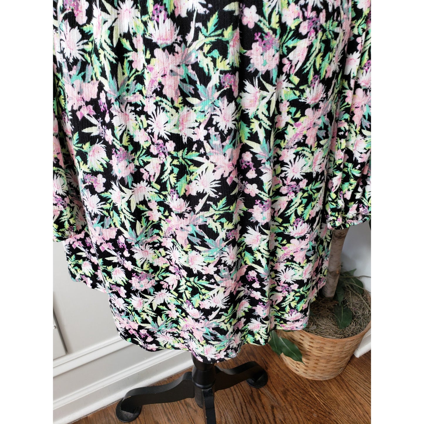 Princess Vera Fit & Flare Dress Women Large Black Floral Round Neck Long Sleeve