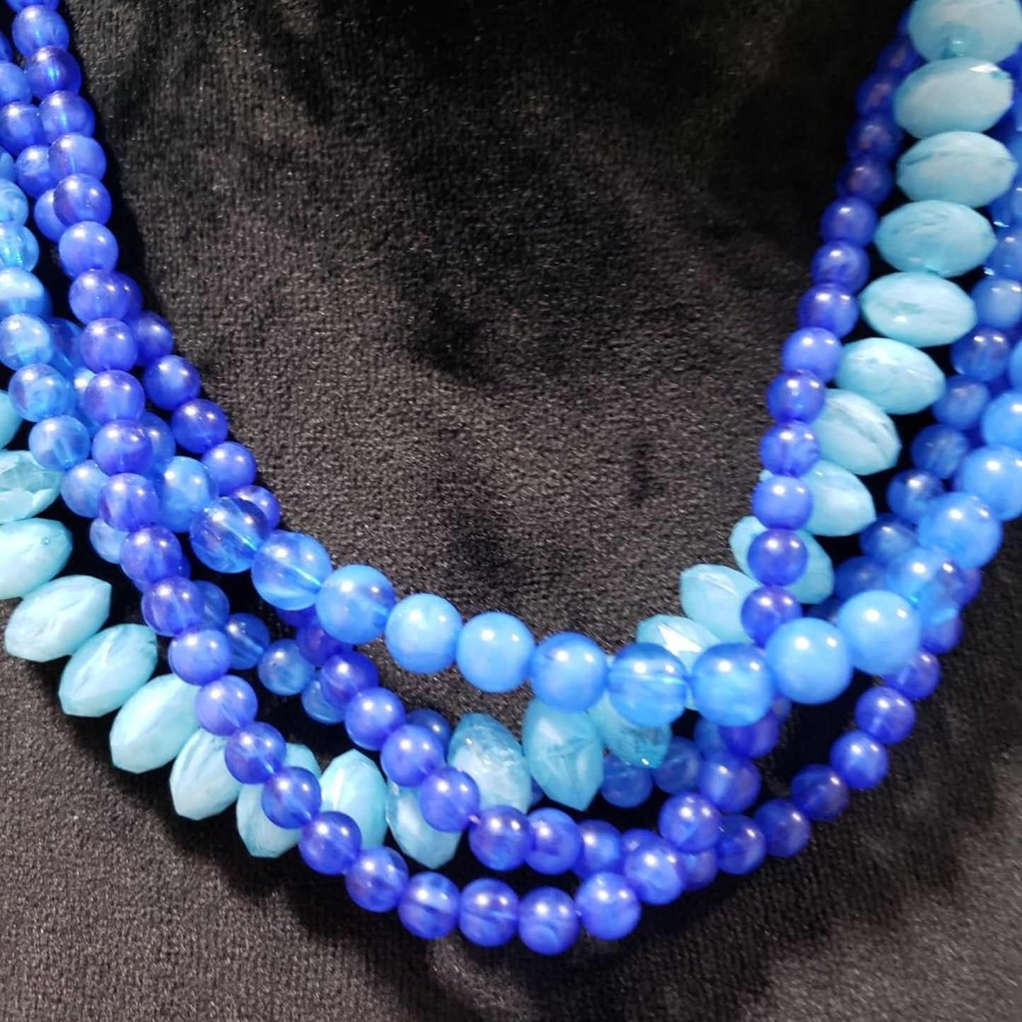 Womens Blue Multilayer Chunky Pearl Ball Beaded Fashion Jewellery Necklace