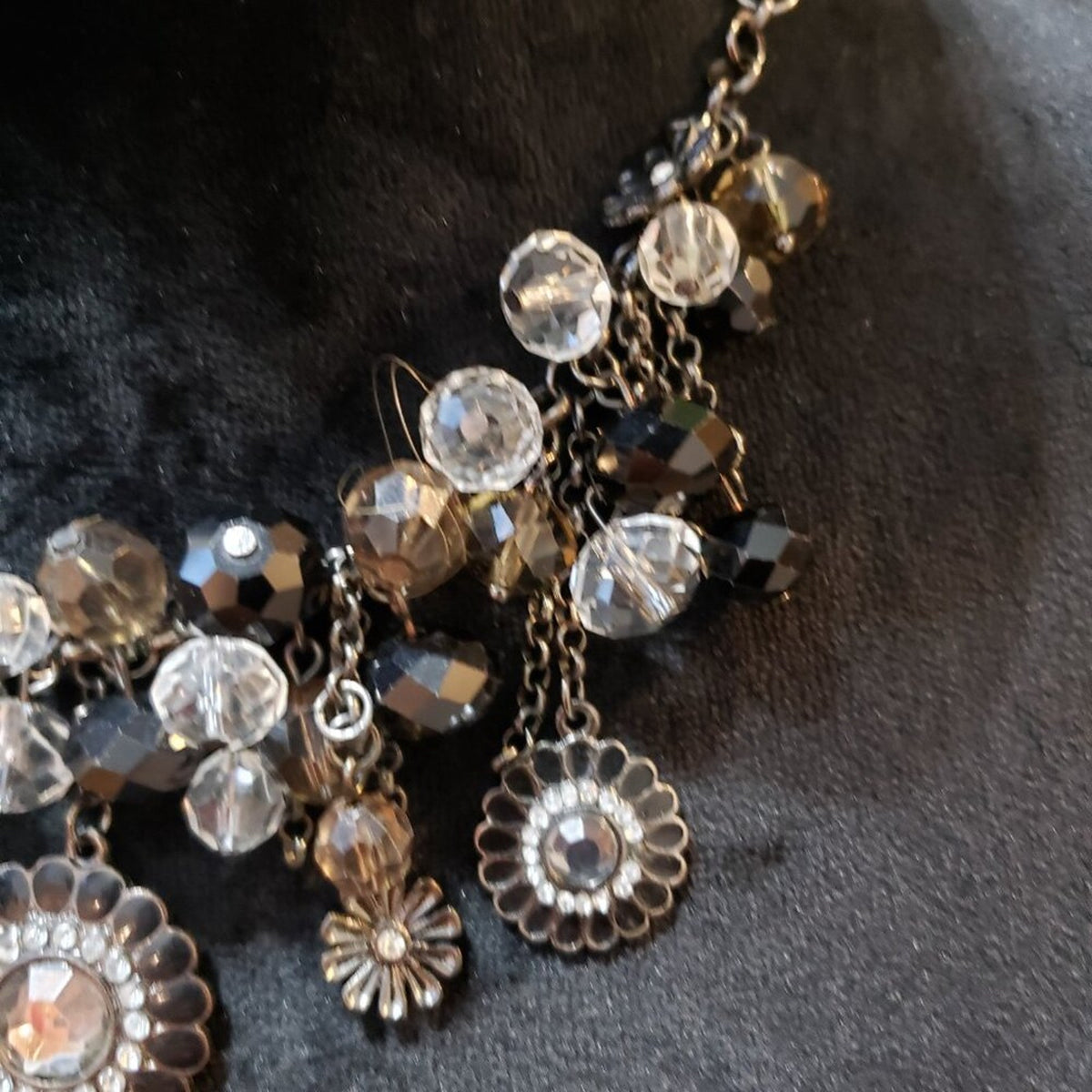 Womens Fashion Black Clear Crystal Silver Tone Chain Necklace with Lobster Clasp