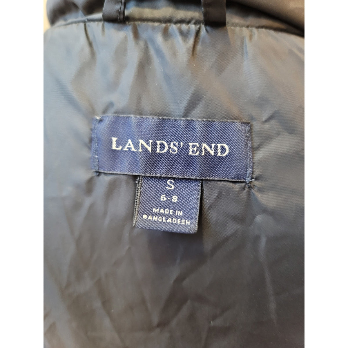Lands' End Puffer Vest Women's Small Black Button Up Front Mock Neck Sleeveless