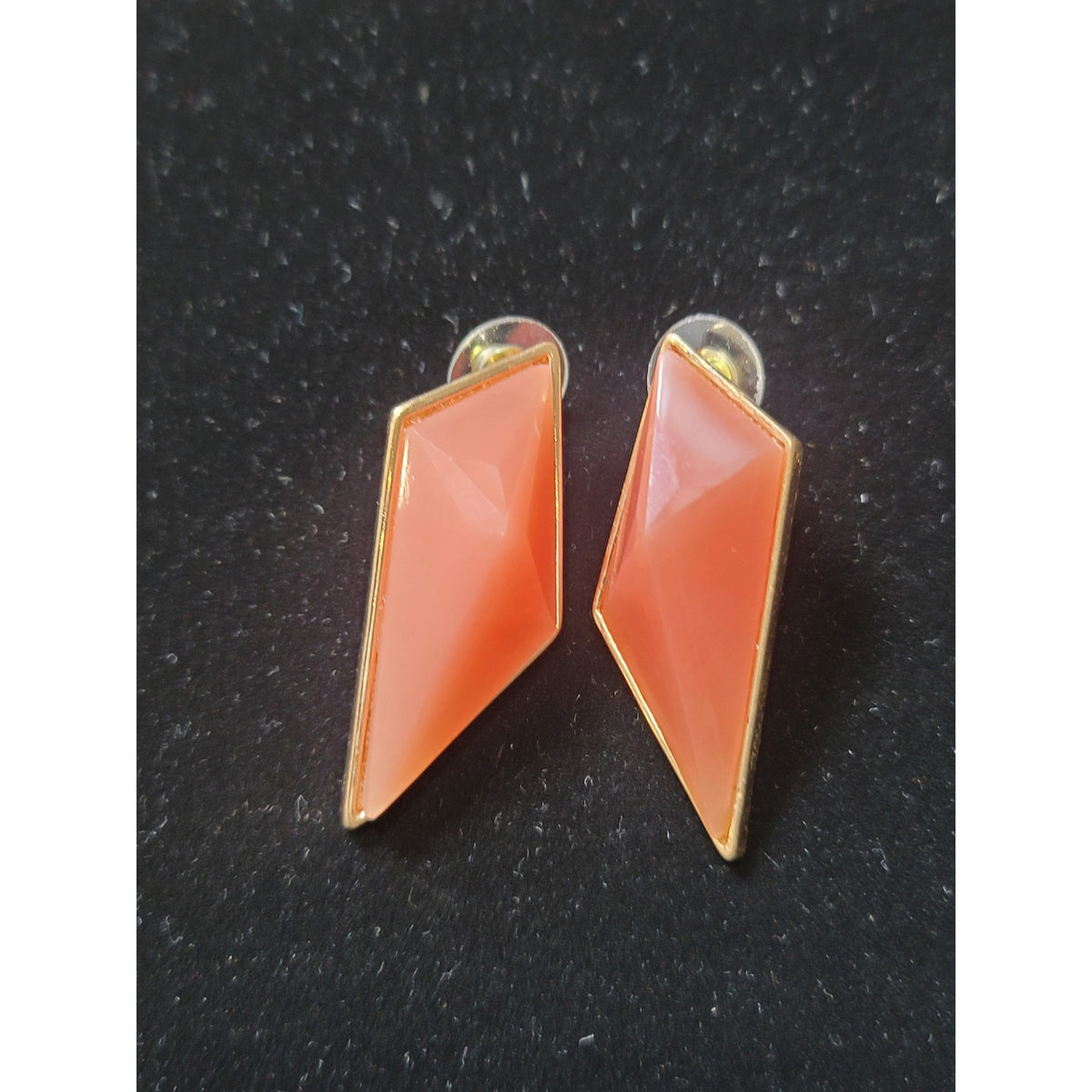 Women's Statement Necklace and Earrings Set Coral Orange Geometric Gold Tone