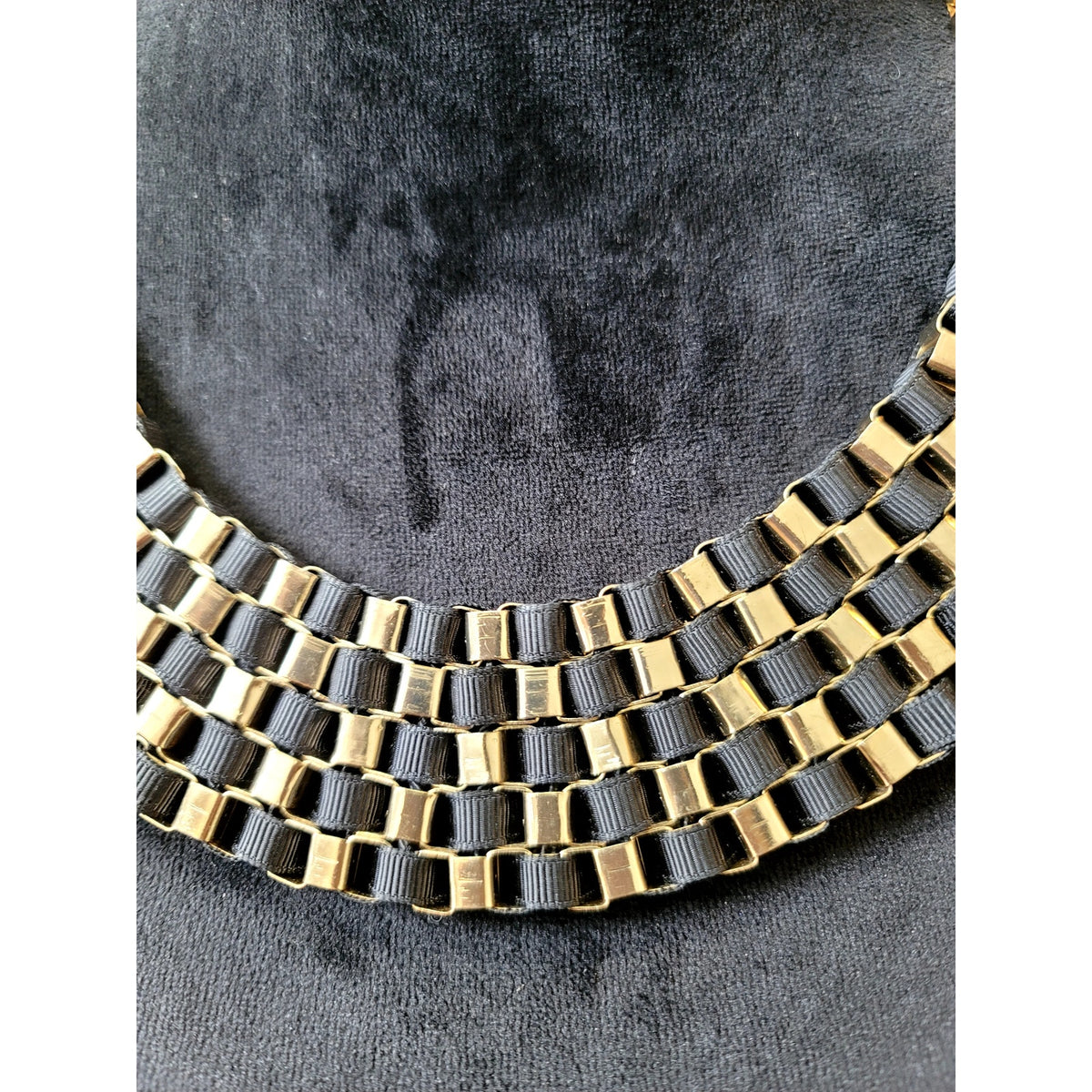 Vintage Black & Gold Geometric Link Collar Necklace Statement Bib Runway Chic