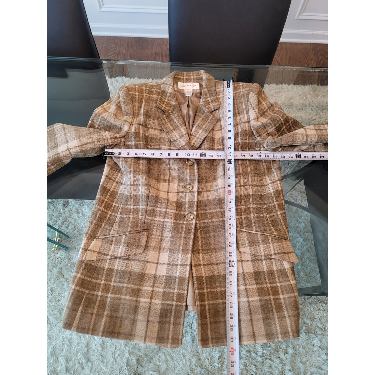 Jones New York Skirt Suit Women's SZ 16W Olive Green Herringbone Plaid Blazer