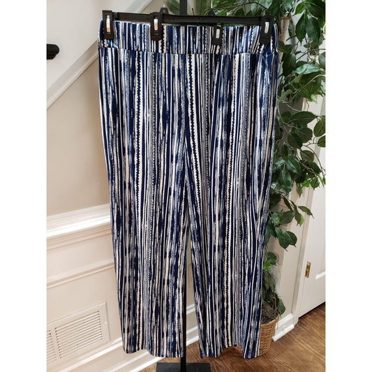 New Directions Women's Blue & White Polyester Straight Wide Legs Pants Size XL