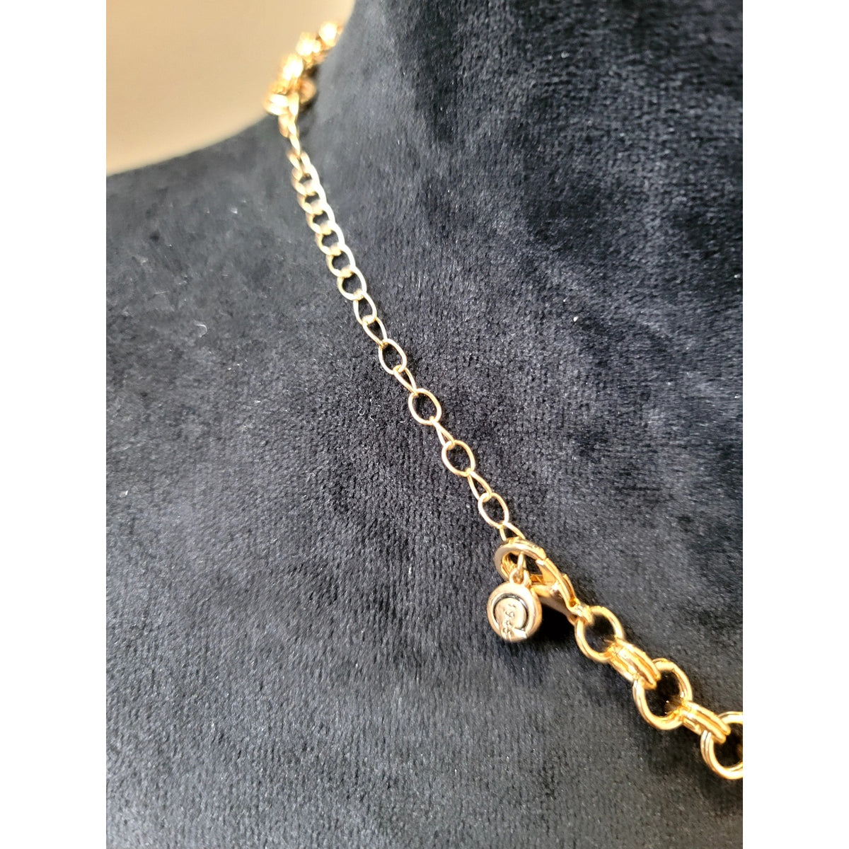 C 1946 Logo Gold Tone Black Enamel Medallion Statement Necklace Boho Jewelry