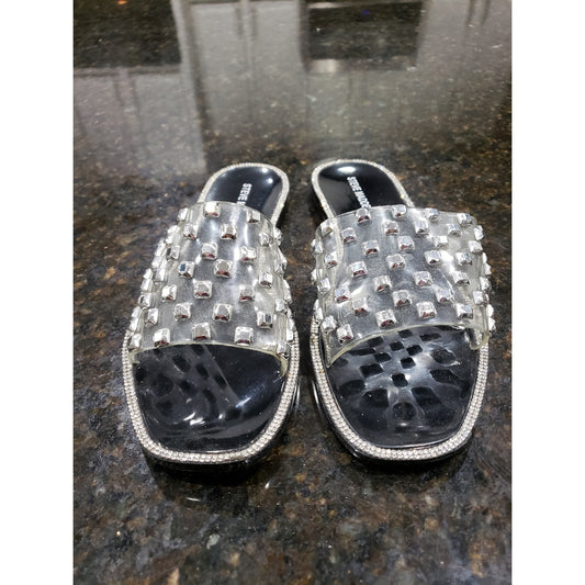 Steve Madden Sandals Women's Size 8 Black Synthetic Studded Rhinestone Slip On