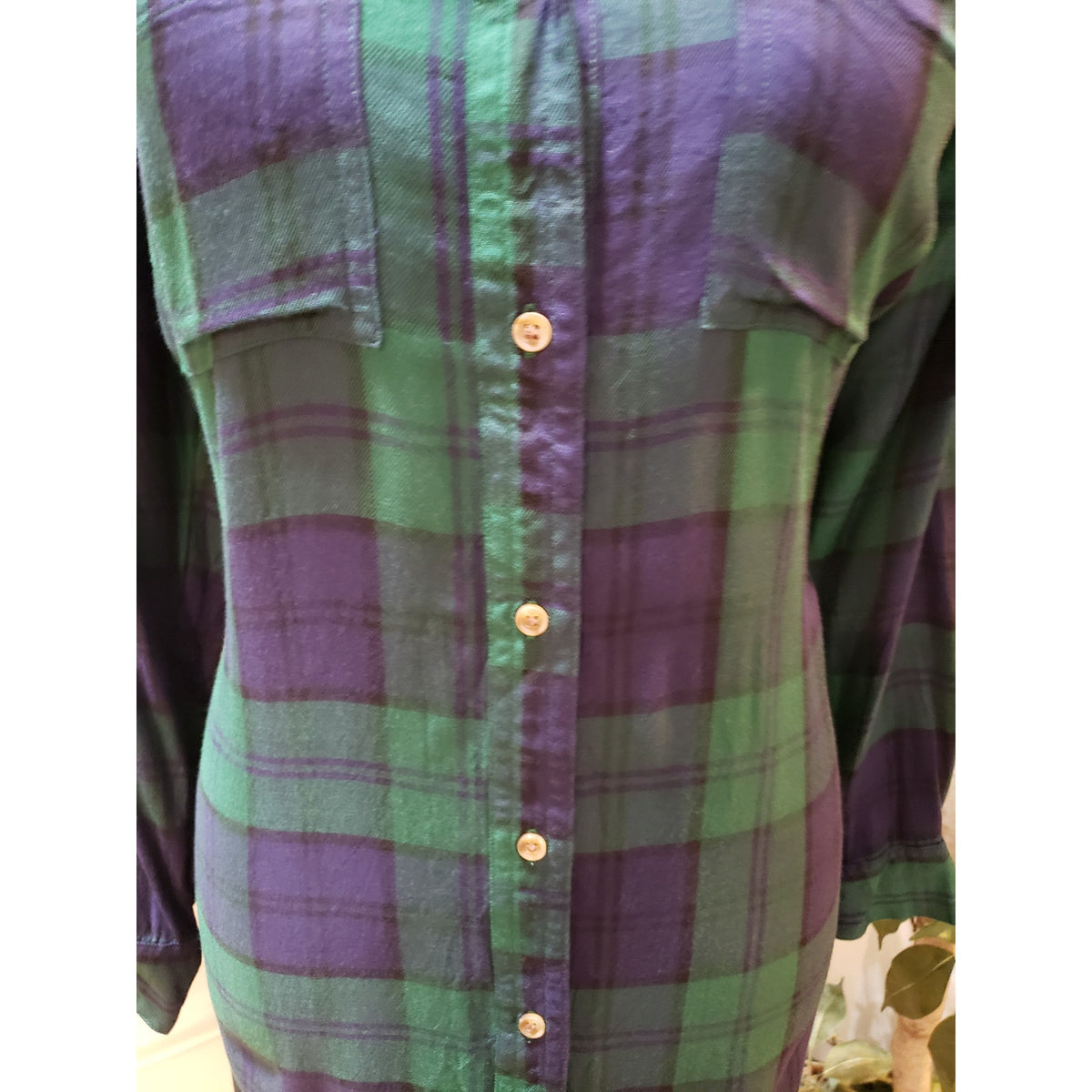 Old Navy Shirt Dress Womens S Green Plaid Casual Long Sleeve Collar Button Down