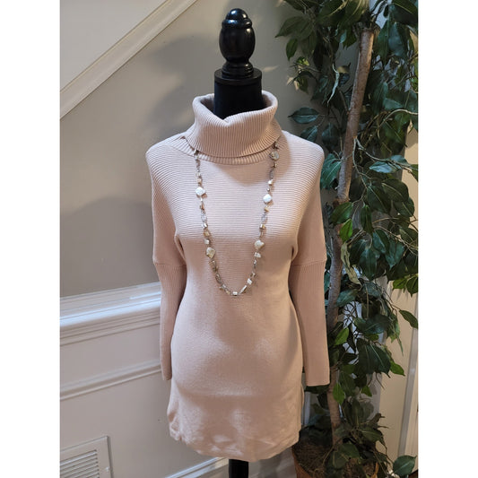 Lilly Scott Sweater Women's Medium Beige Long Sleeve Turtleneck Knit Tunic