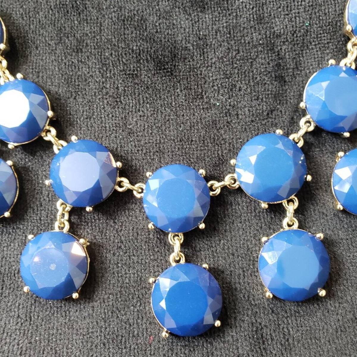 Womens Blue Beaded Silver Double Link Chain Necklace Jewelry with Lobster Clasp