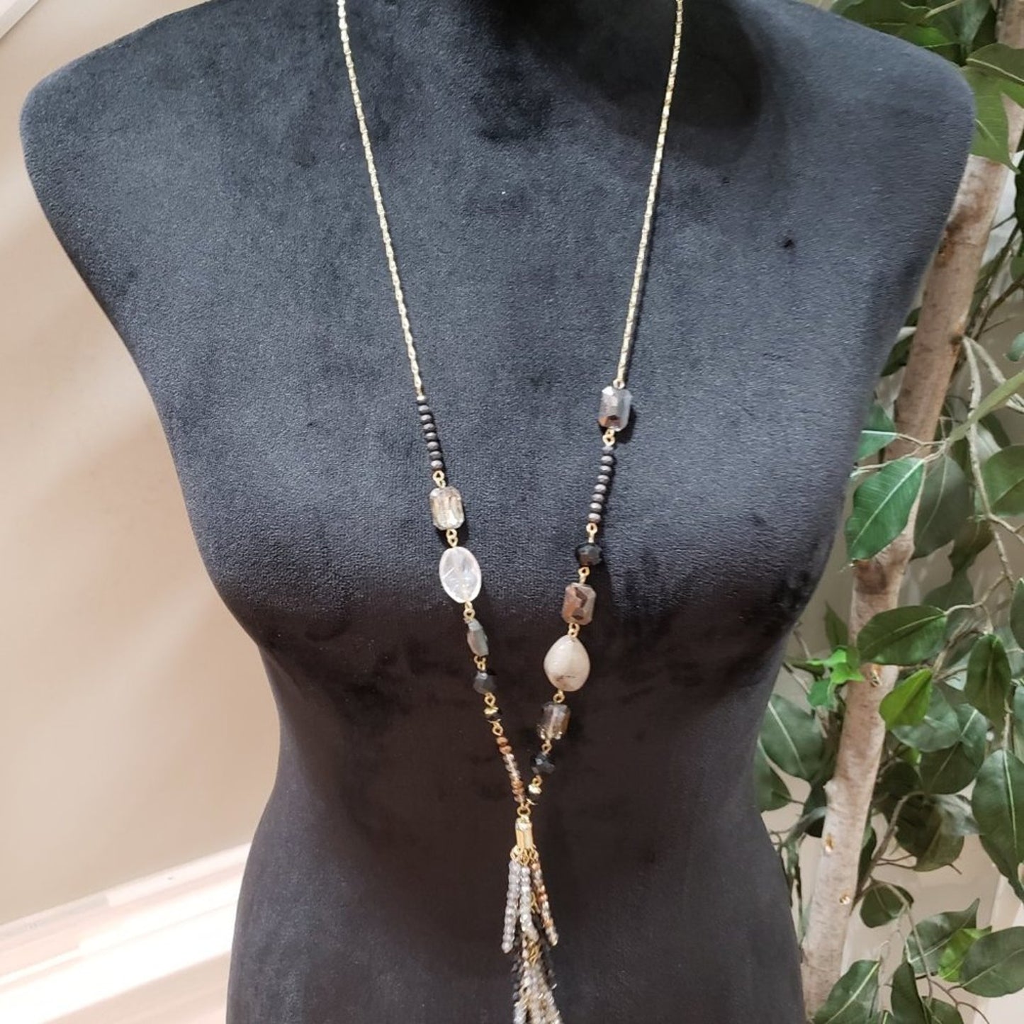 Time and Tru Womens Multicolor Rhinestones Beaded Fringe Necklace with Lobster