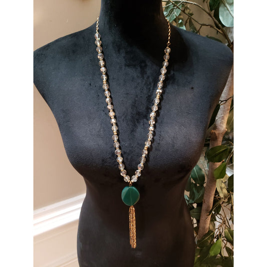 Womens Crystal Beads Spacers Chain Tassel Lariat Necklace with Lobster