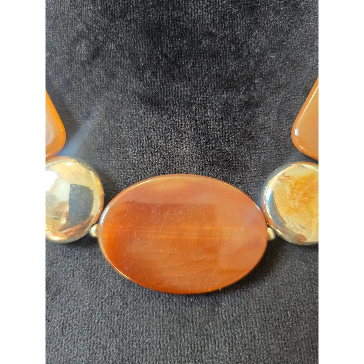 Chunky Orange Gold Tone Geometric Beaded Statement Necklace