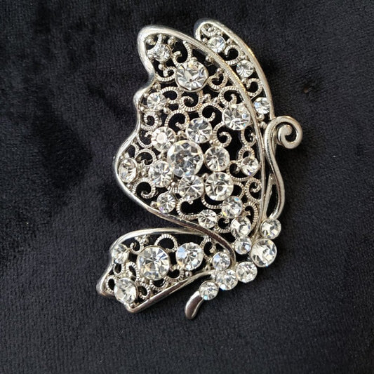 Womens Fashion White Colorless Crystal Butterfly Shape Brooch Necklace Jewelry