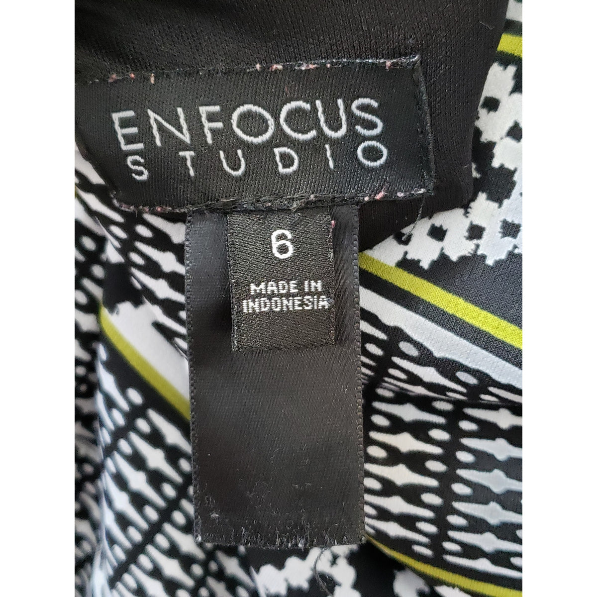En Focus Studio Long Maxi Dress Women's Size 6 Black White Geo Print Sleeveless
