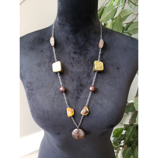 Womens Fashion Retro Style Abalone Shell Faux Beads Station Necklace Jewelry