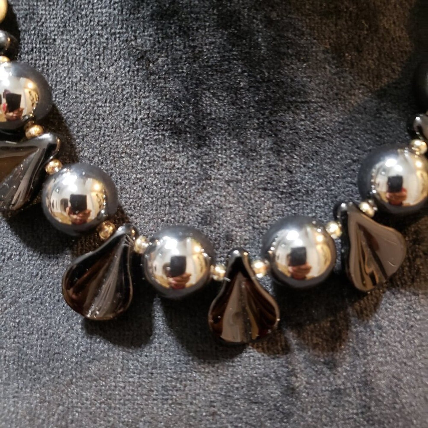 Womens Fashion Silver Tone Black Beads Bib Necklace Jewelry with Lobster Clasp