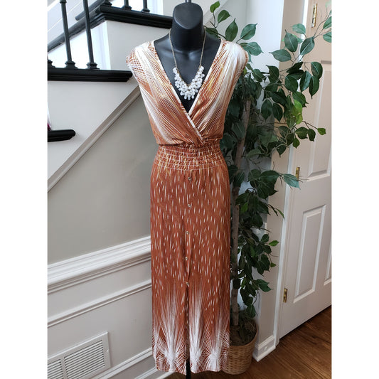 Seven Islands Long Maxi Dress Women's Size XL Brown Faux Wrap V Neck Sleeveless