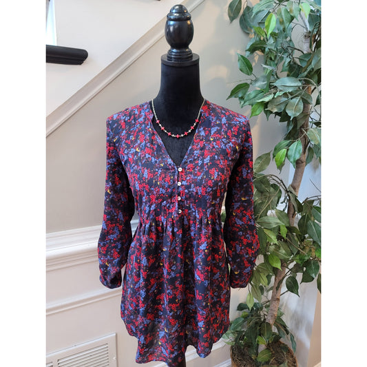 A Pea in the Pod Maternity Blouse S Multi Ditsy Floral Pleated Ruffle Split Neck