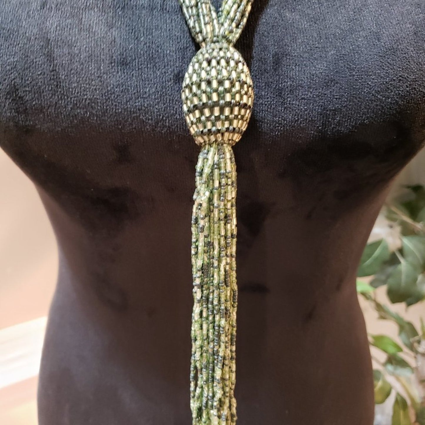 Womens Fashion Green Tassel Beads Multi Strand Collar Necklace w/ Lobster  Clasp