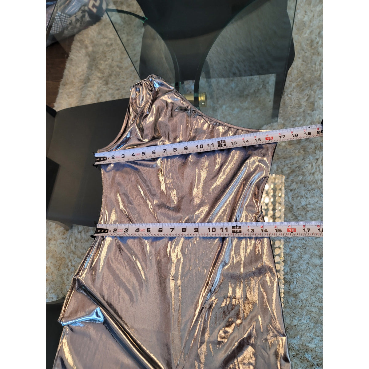 Fashion Nova One Shoulder Jumpsuit Women Large Metallic Silver Club Party Outfit