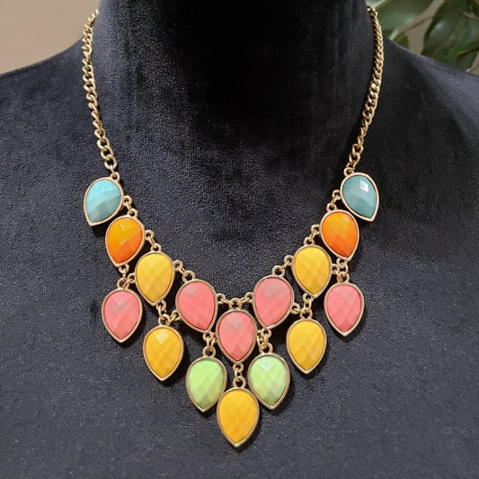Womens Fashion Multicolor Faceted Teardrop Collar Necklace with Lobster Clasp