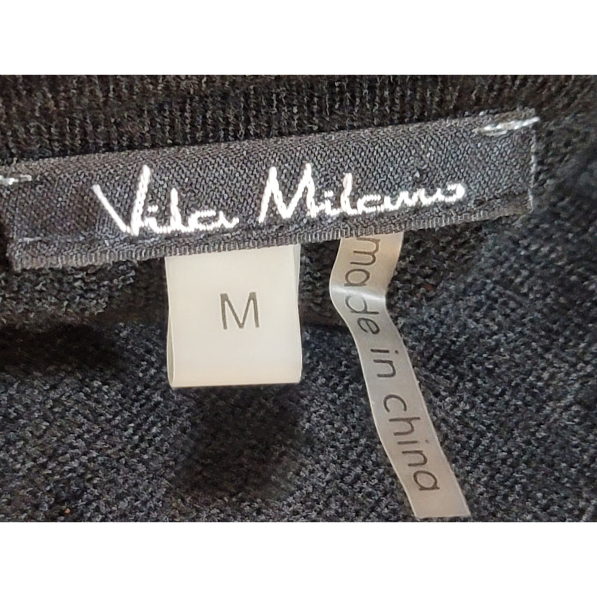 Vida Milani Pullover Sweater Women's Medium Black/White Pleated Cuff Side Slit