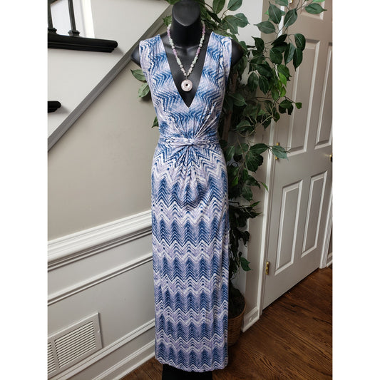 Design History Long Maxi Dress Women's L Multi Chevron Plunge V Neck Twist Front