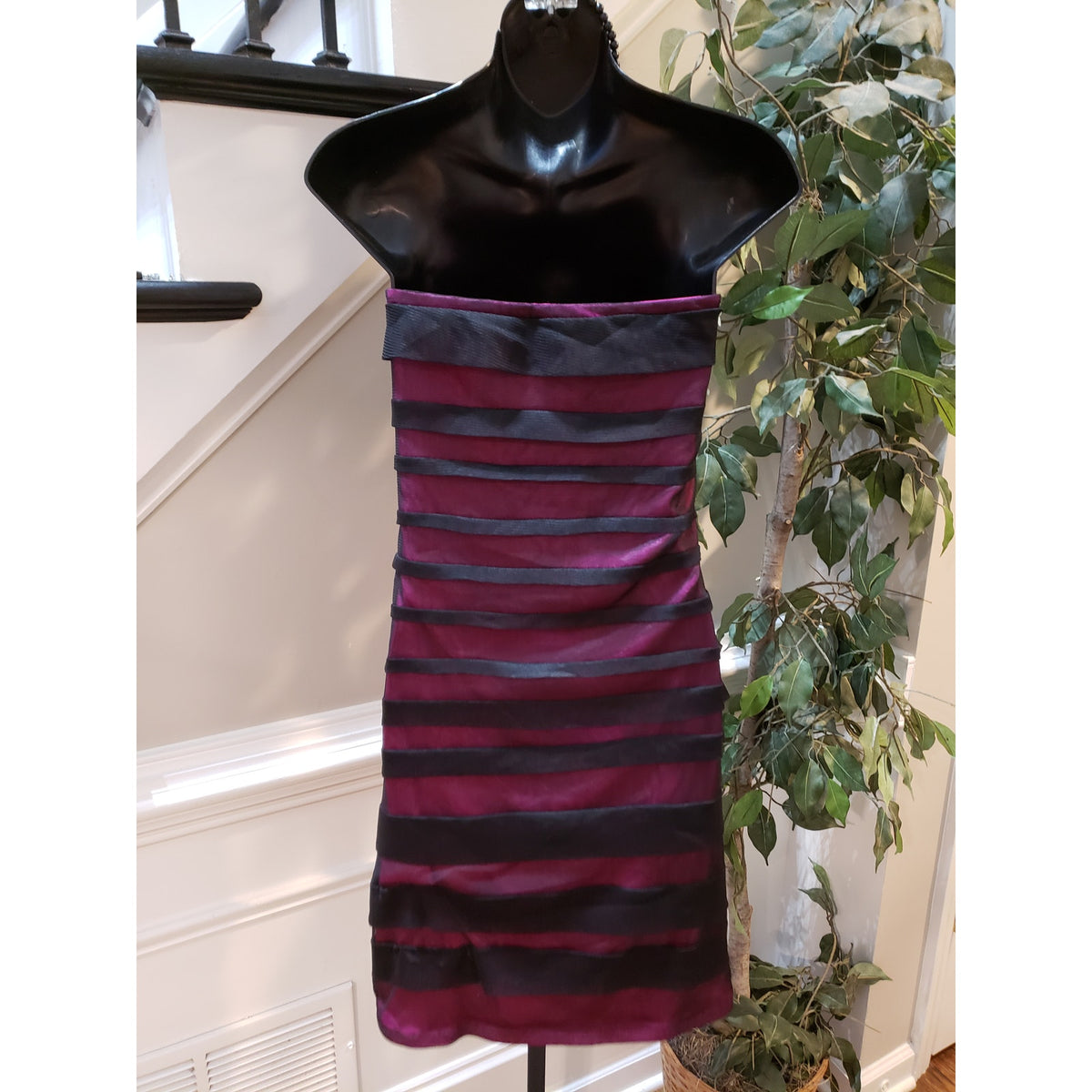 Forever 21 Strapless Dress Womens 1X Purple Black Bodycon Party Mini Plus