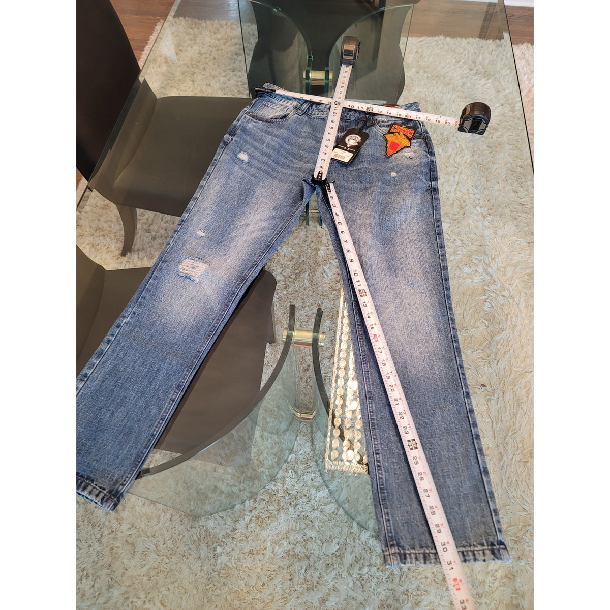 Crooks & Castles Distressed Jeans Men's 34/32 Light Blue 100% Cotton Straight
