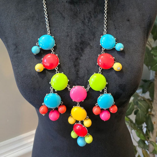Womens Fashion Multicolor Bubble Gum Beaded Necklace Jewelry with Lobster Clasp