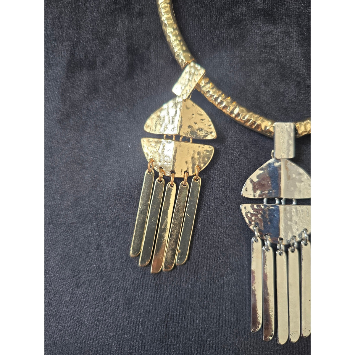 Gold Silver Metal Tassel Statement Necklace