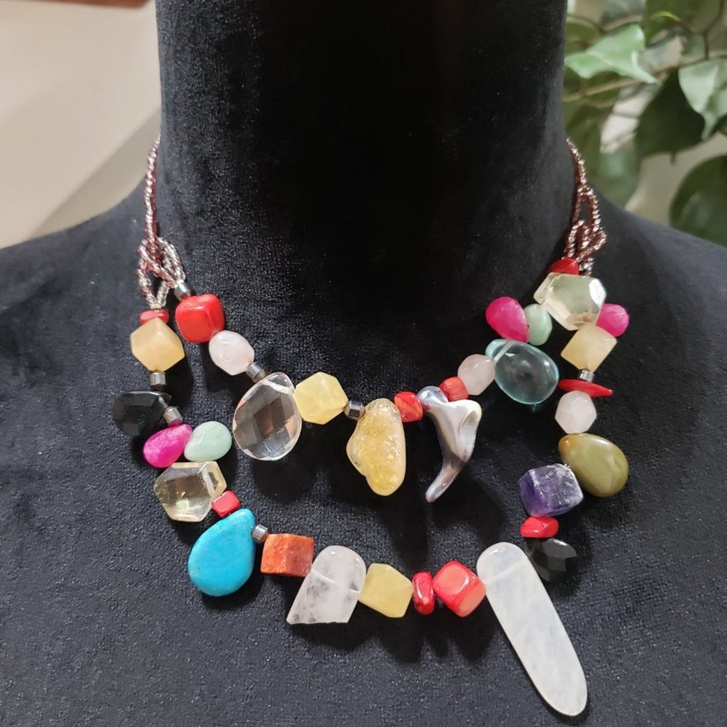 Women's Multi Stone Gemstone Adjustable Double Strand Necklace