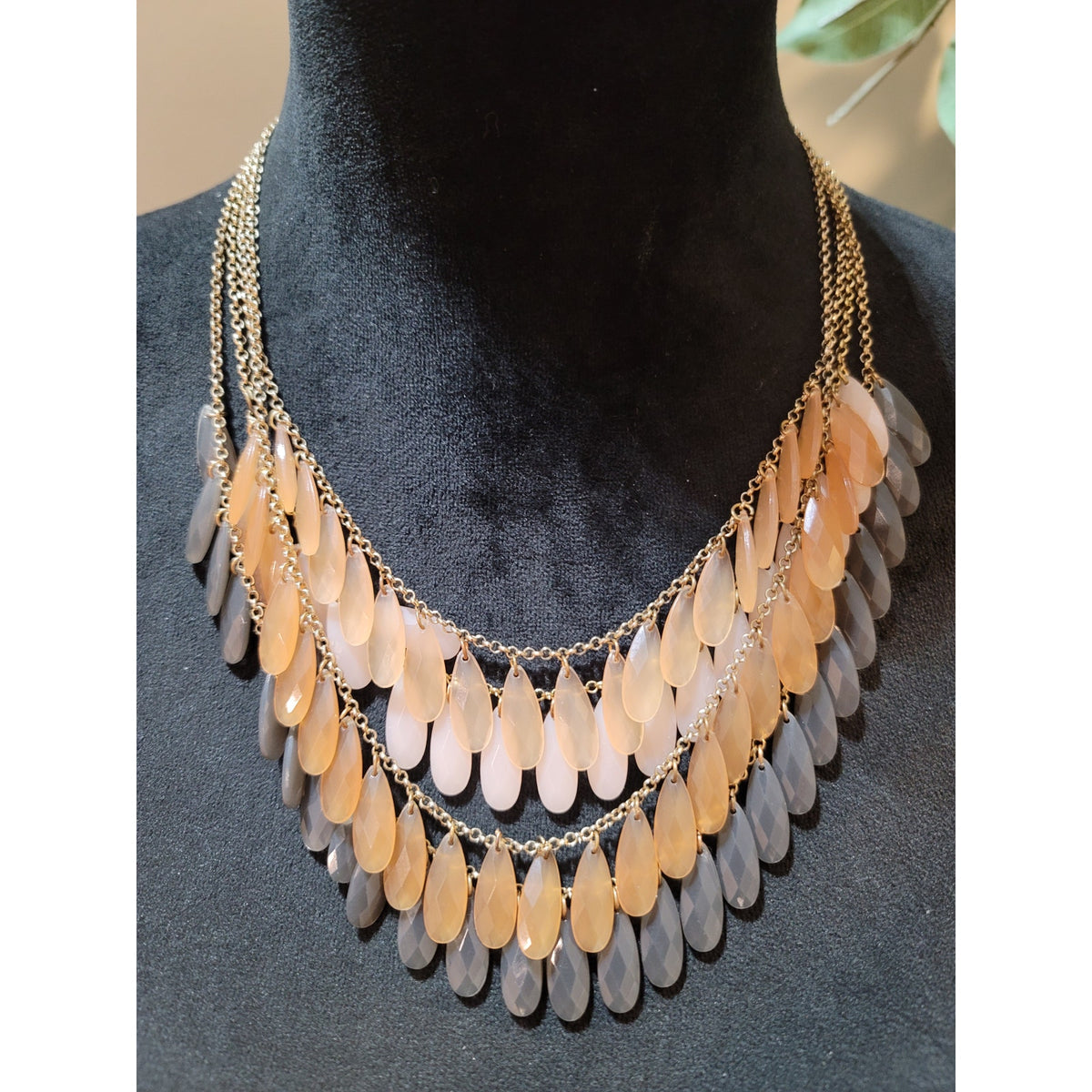 Women's Layered Teardrop Beaded Statement Necklace with Lobster Clasp Jewelry