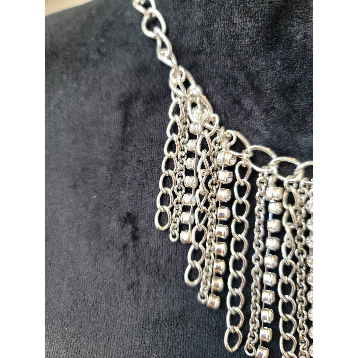 Women's Silver Rhinestone Chain Fringe Statement Bib Necklace Fashion Jewelry
