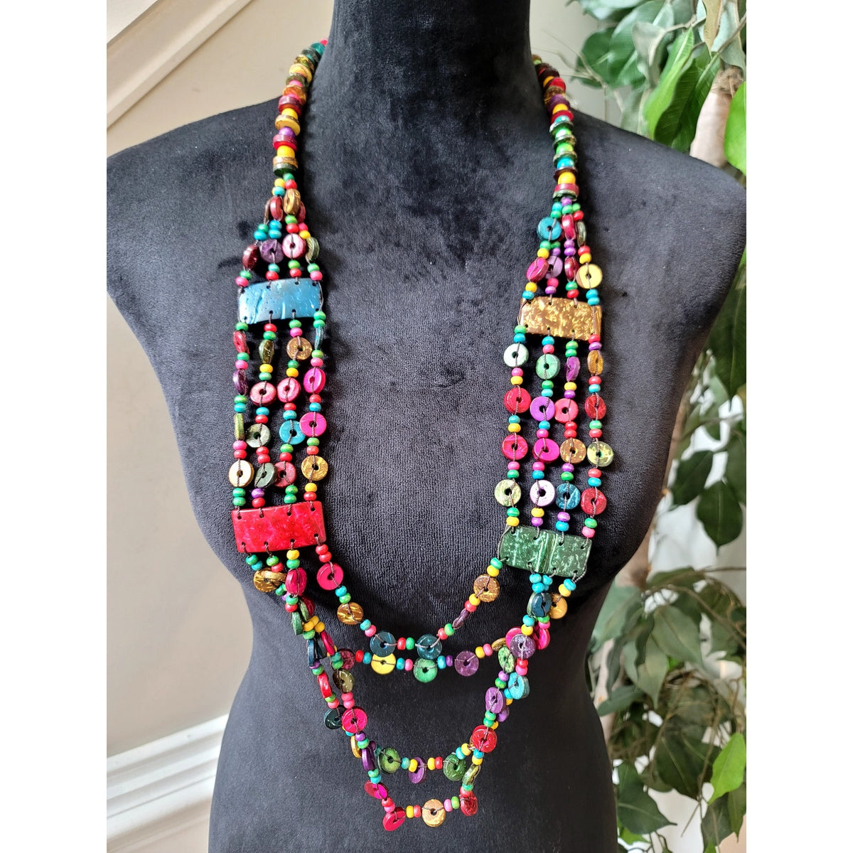 Multicolor Beaded Boho Statement Necklace Long Layered Tribal Festival Jewelry