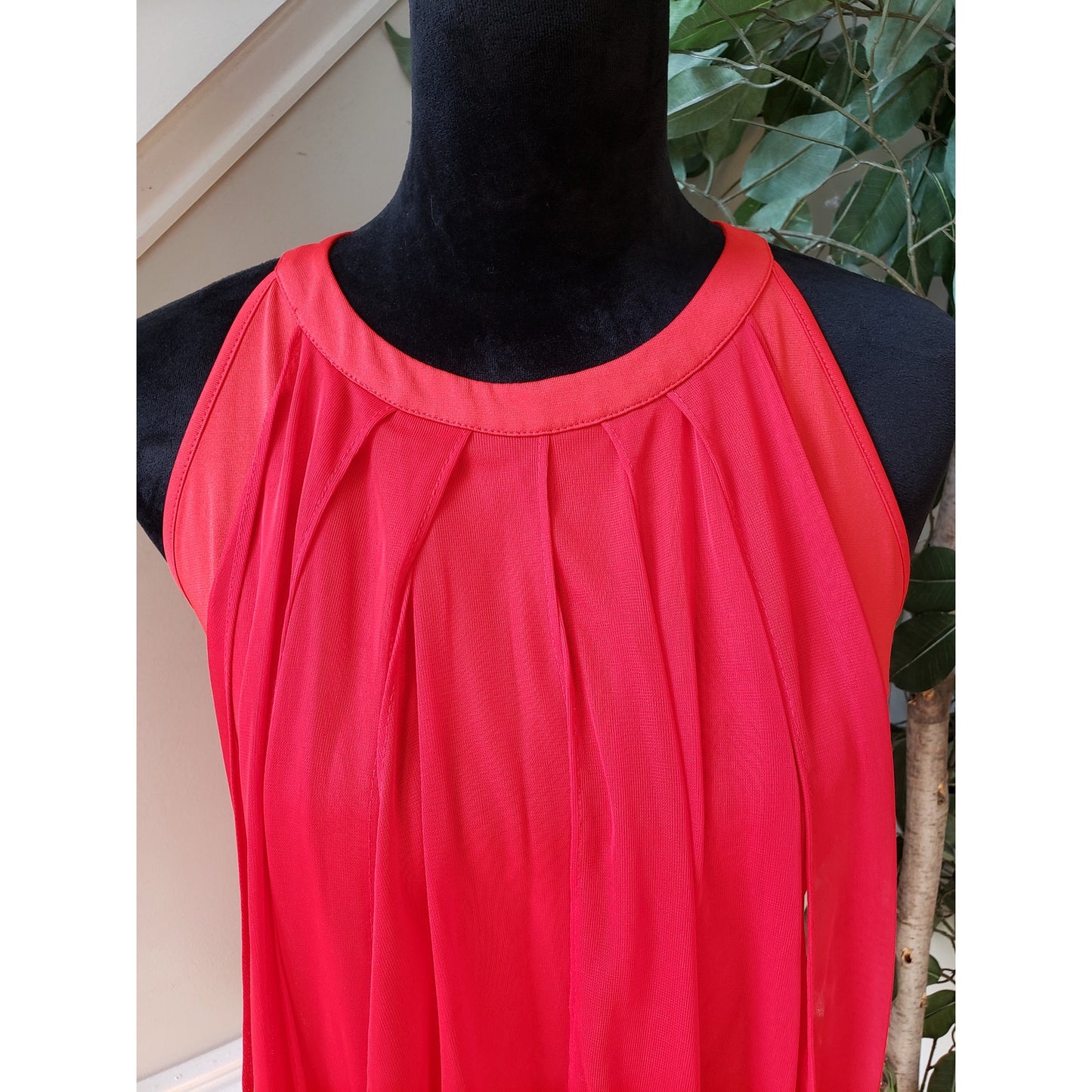 Venus Tank Top Womens S Red Fringe Draping Down Front Halter Neck Sleeveless