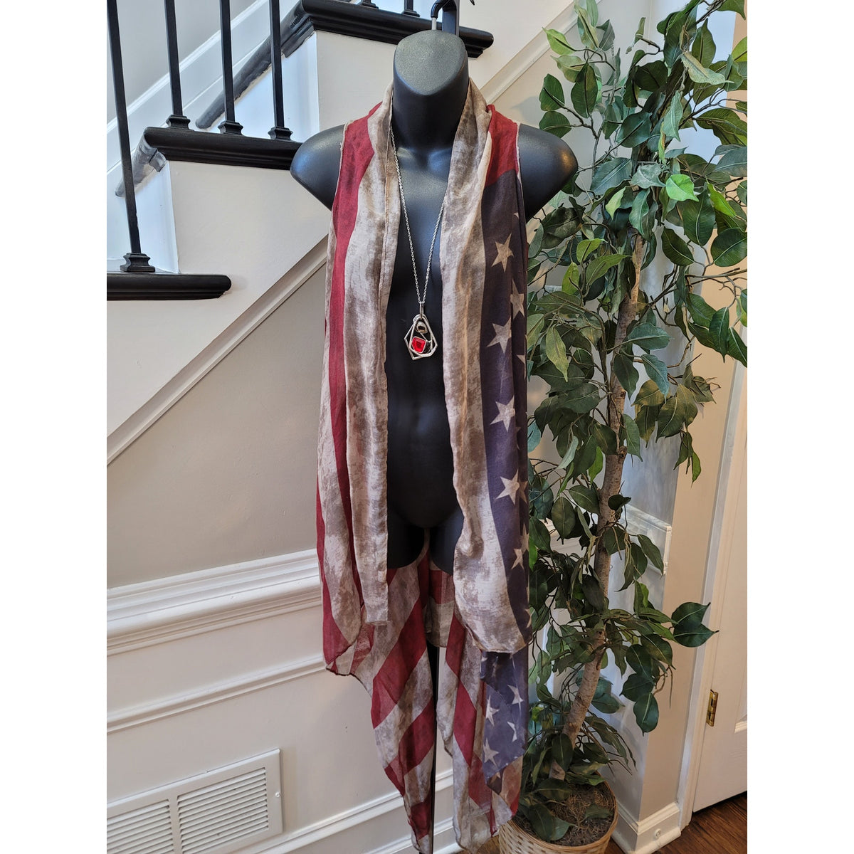 4th of July USA Flag Sheer Vest Women's Chest Large Multicolor Sleeveless