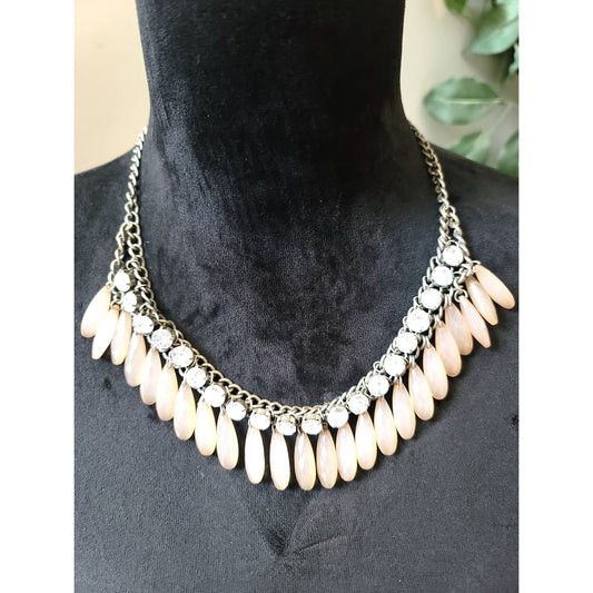Women's Peach Teardrop Crystal Statement Necklace Silver Lobster Clasp Elegant