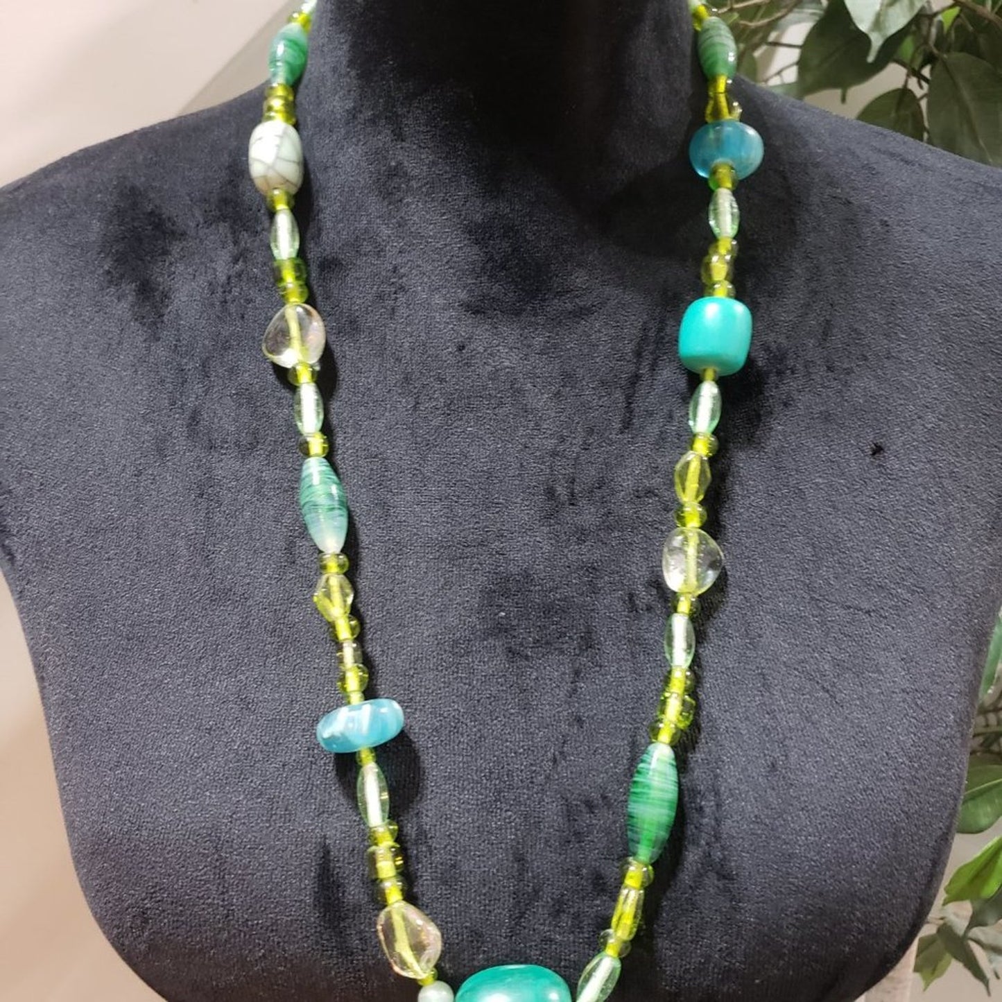 Women's Vintage Murano Glass Beaded with Lobster Clasp Long Necklace