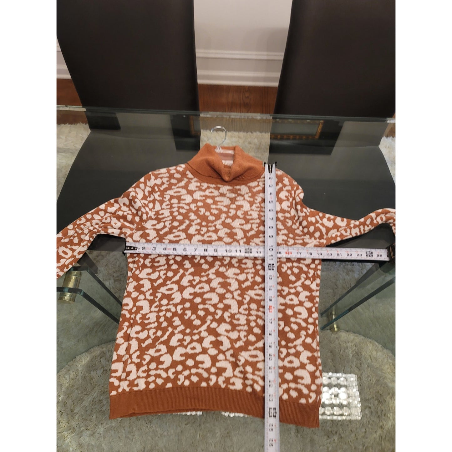 14th and Union Turtleneck Sweater Women S Brown White Leopard Print Long Sleeve