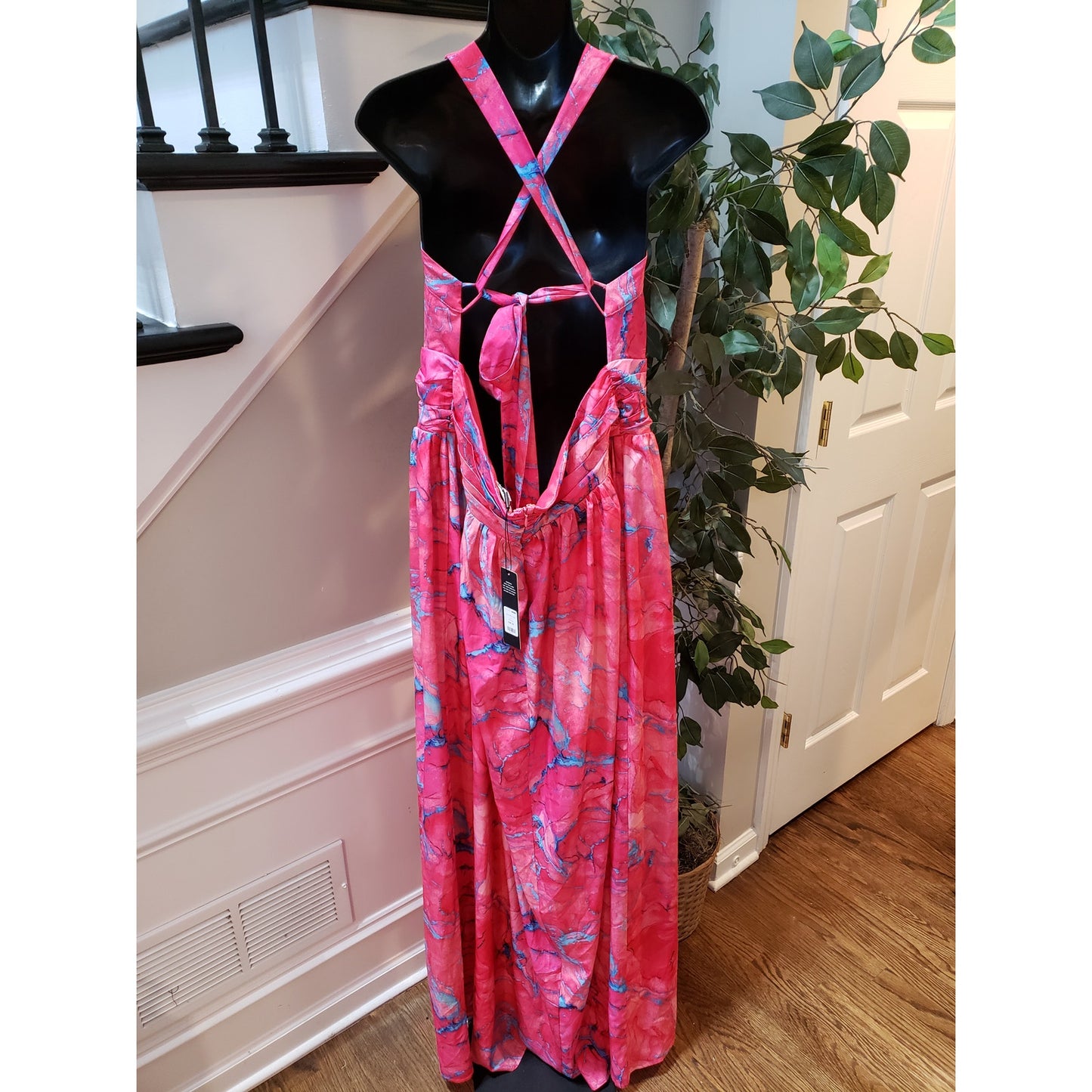 Fashion Nova Callie Maxi Dress Womens 2X Pink Empire Waist Pleated Cross Back