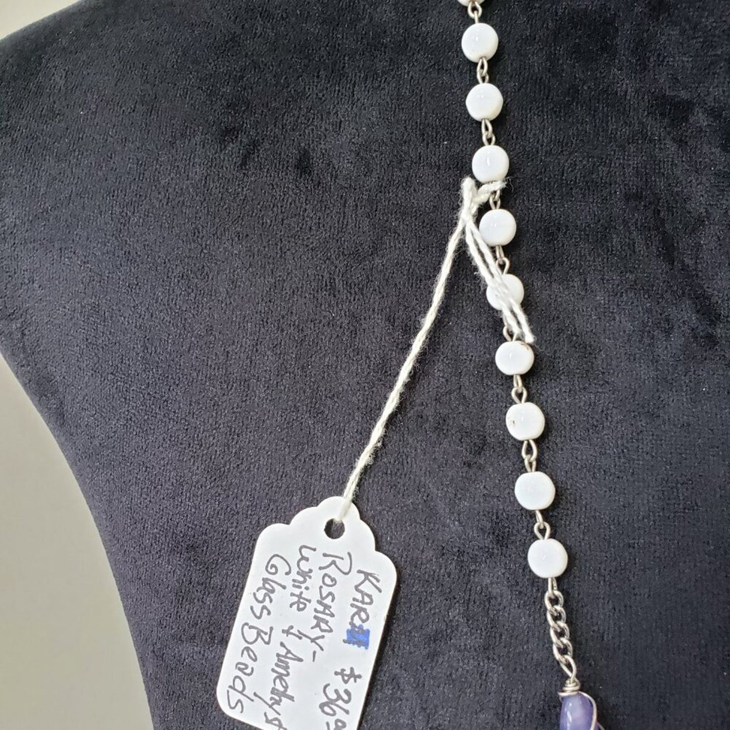 Women White Glass Beaded Patients Patron Saint Pendant Necklace w/ Lobster Clasp