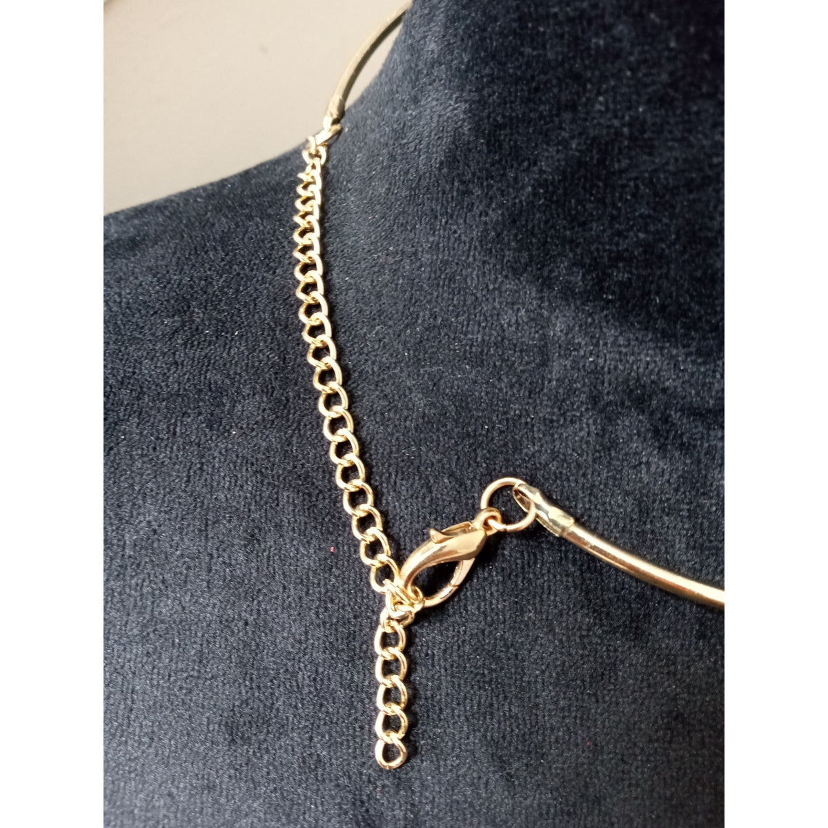 Vintage Rhinestone Statement Choker Necklace AB Crystal Gold Tone Pendant