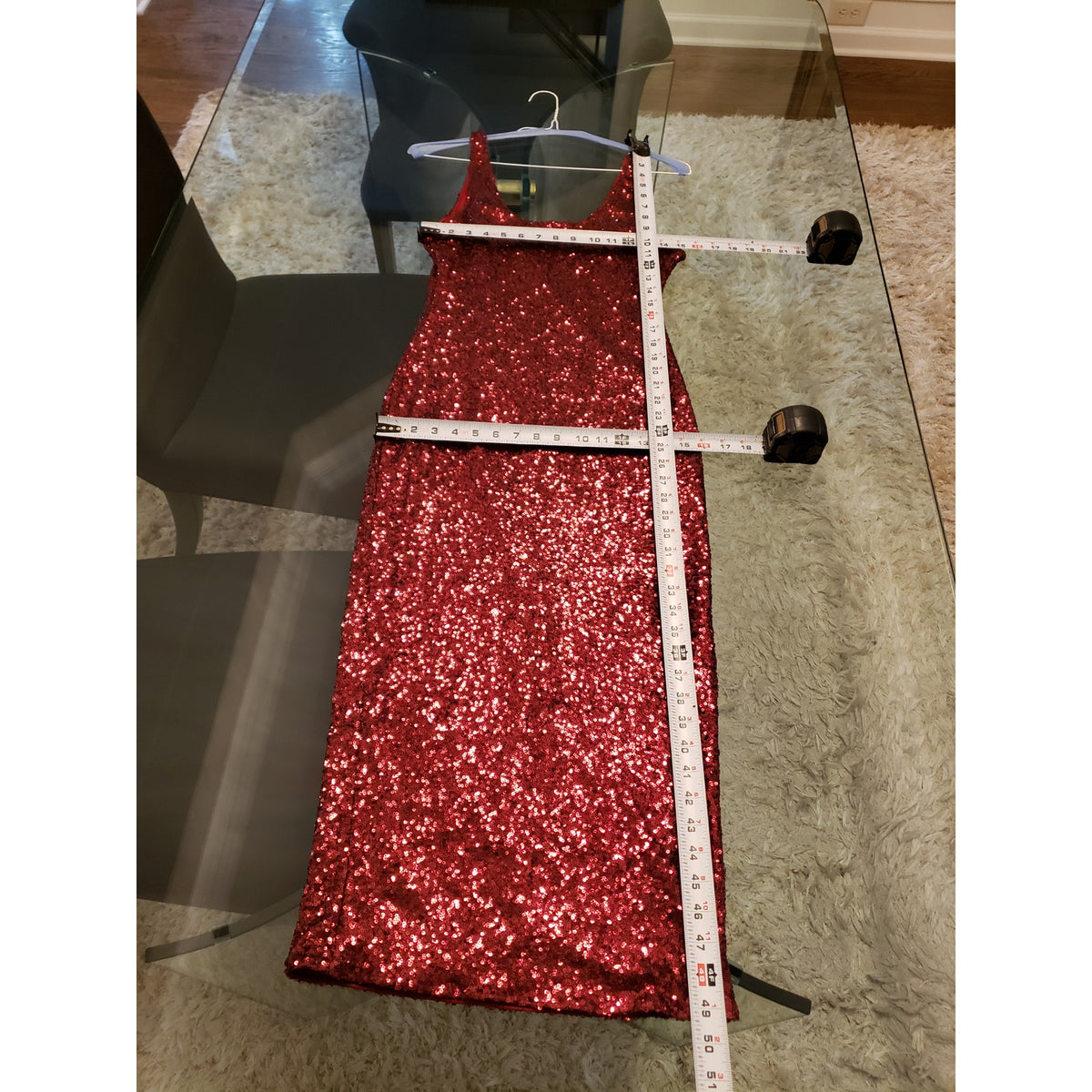 Fashion Nova Bodycon Dress Womens S Red Metallic Sequin Sleeveless Scoop Neck