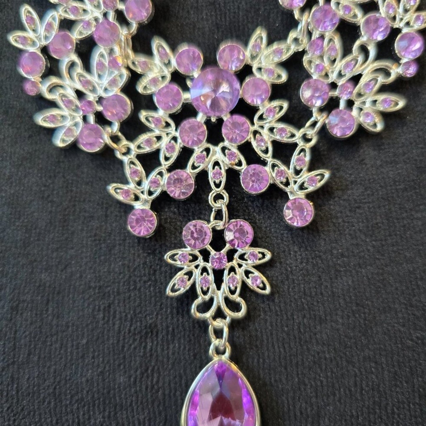 Womens Light Purple Gemstone Water Drop Necklace Jewelry with Lobster Clasp