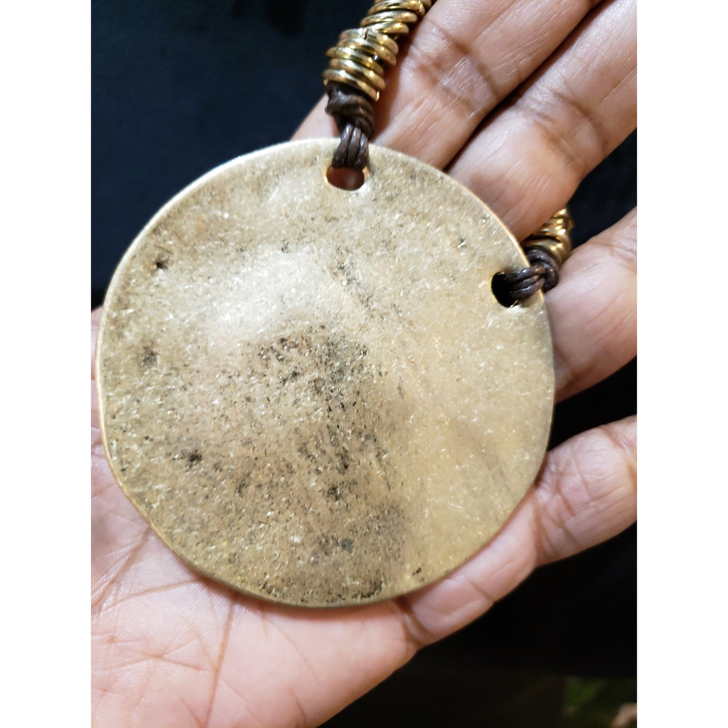 Women Fashion Gold Tone Charm Beaded Big Round Hammered Pendant Necklace Jewelry