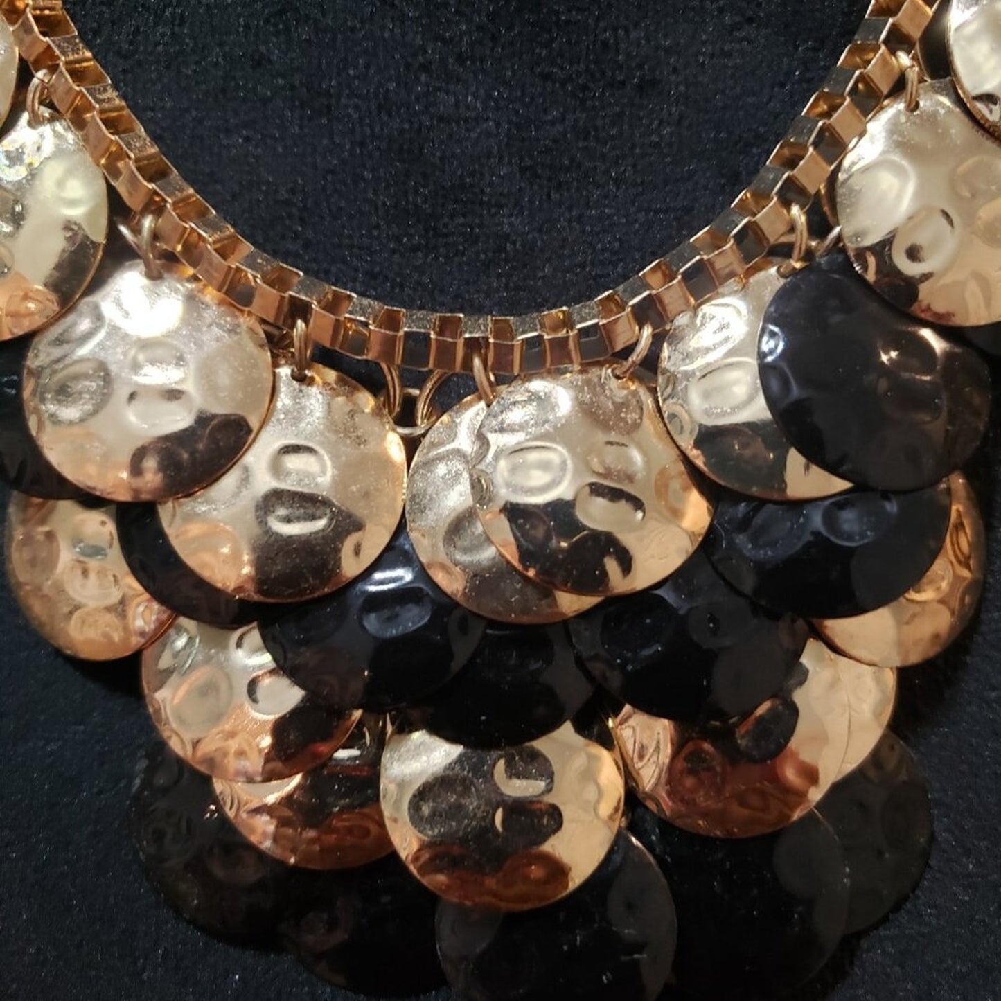 Women Gold & Black Unique Multi Strand Coins Collar Necklace with Lobster Clasp