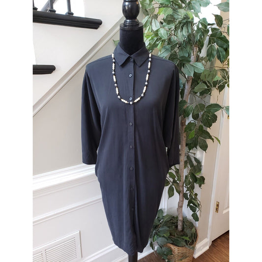 Lululemon Women's Black Solid Cupro Collar Button Down 3/4 Sleeve Shirt Dress 6